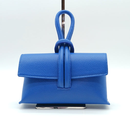 Genuine Pebble Leather Crossbody Handbag - Electric Blue – Made In Italy