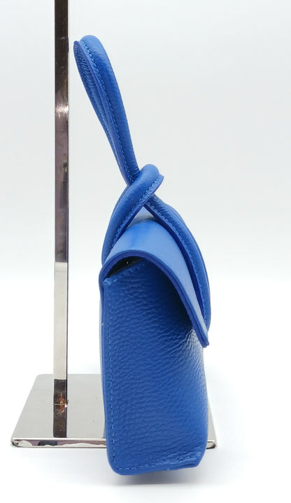 Genuine Pebble Leather Crossbody Handbag - Electric Blue – Made In Italy