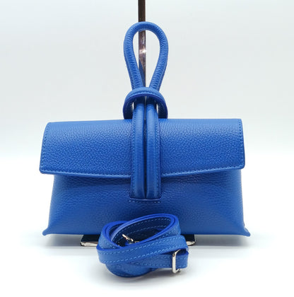 Genuine Pebble Leather Crossbody Handbag - Electric Blue – Made In Italy