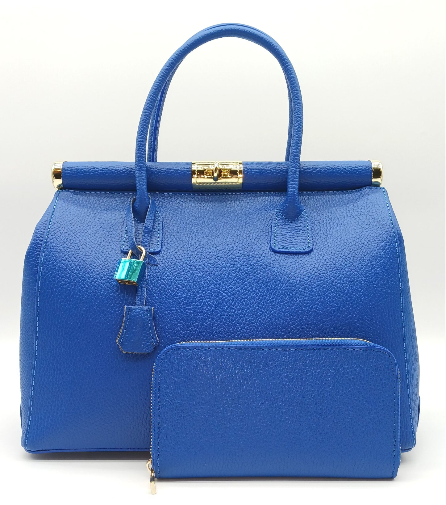 Genuine Pebble Leather Zip Wallet – Made In Italy - Electric Blue