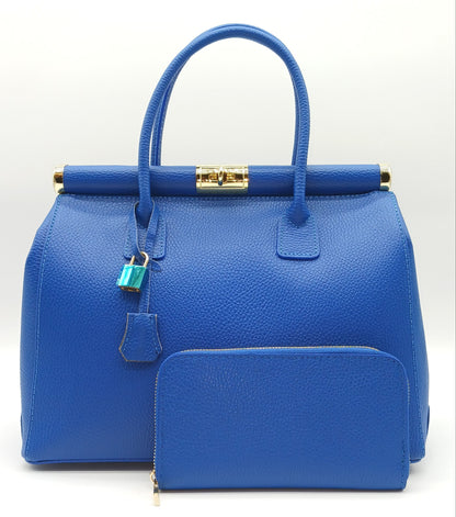 Genuine Pebble Leather Zip Wallet – Made In Italy - Electric Blue
