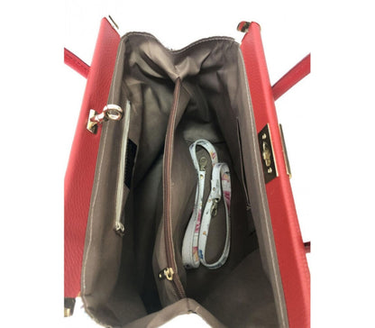 Lock & Key Genuine Pebble Leather White Red Floral Handbag Satchel  – Made In Italy