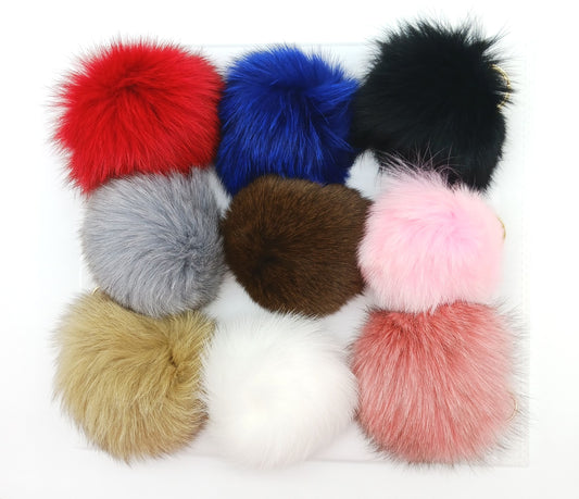 Genuine Fox Fur Round Pom Keychain Bag Charm
