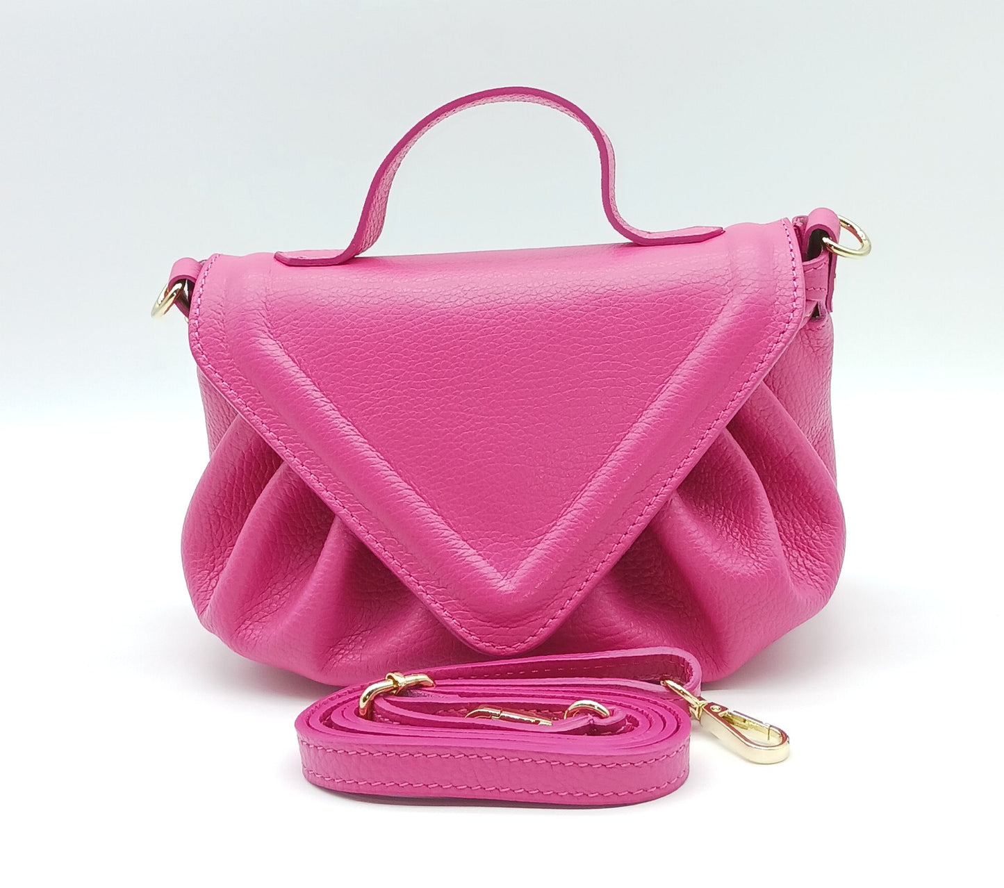 Fuchsia Genuine Pebble Leather Crossbody Handbag – Made In Italy