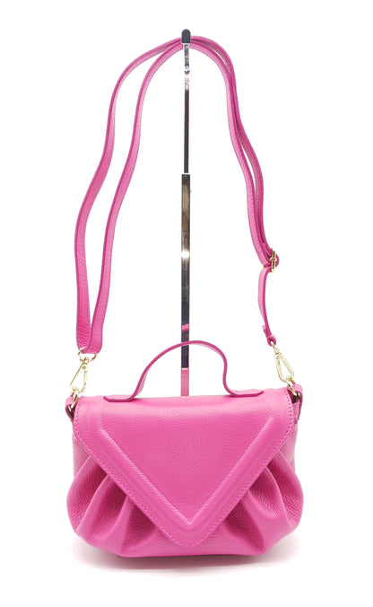 Fuchsia Genuine Pebble Leather Crossbody Handbag – Made In Italy