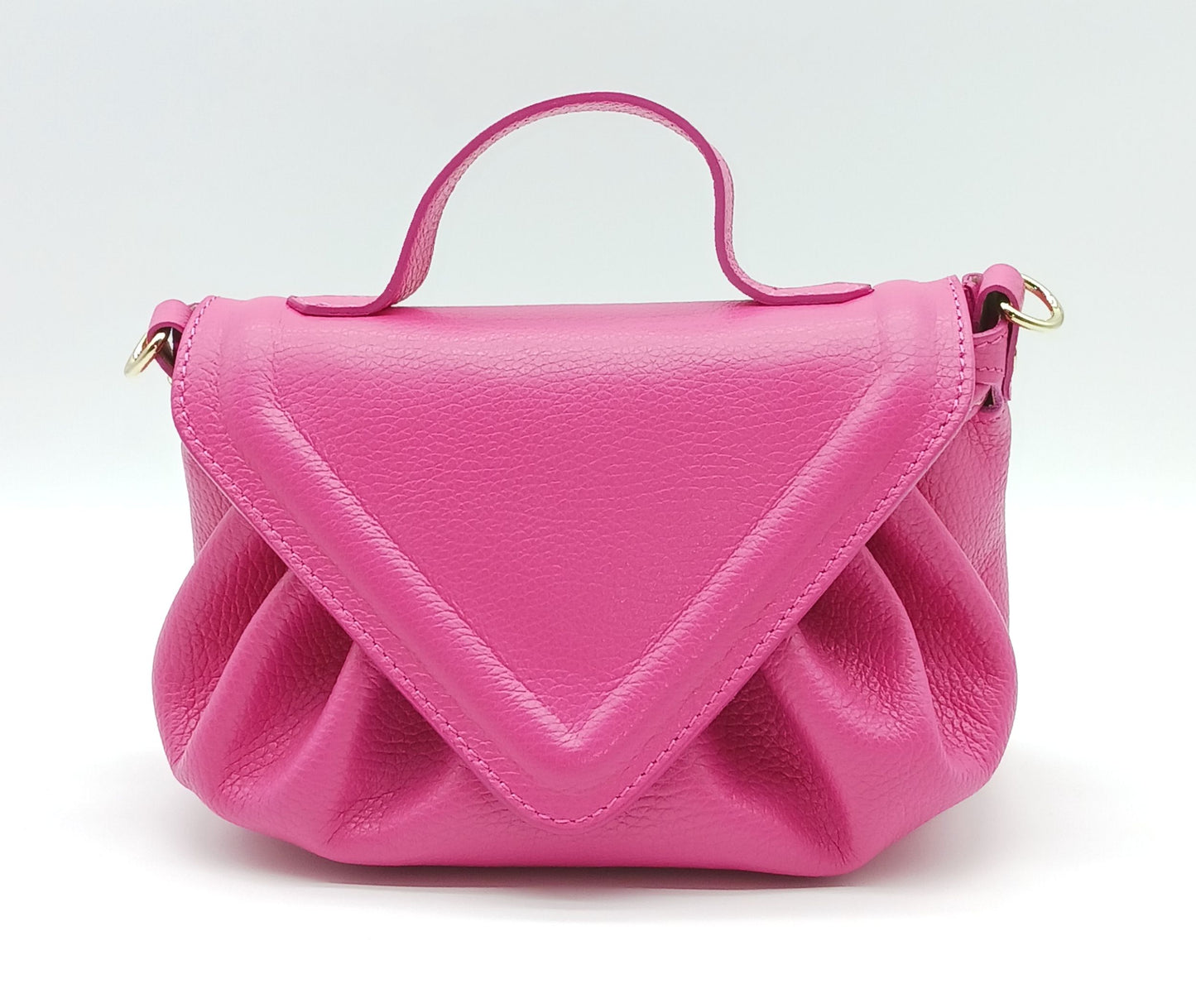 Fuchsia Genuine Pebble Leather Crossbody Handbag – Made In Italy