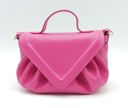Fuchsia Genuine Pebble Leather Crossbody Handbag – Made In Italy