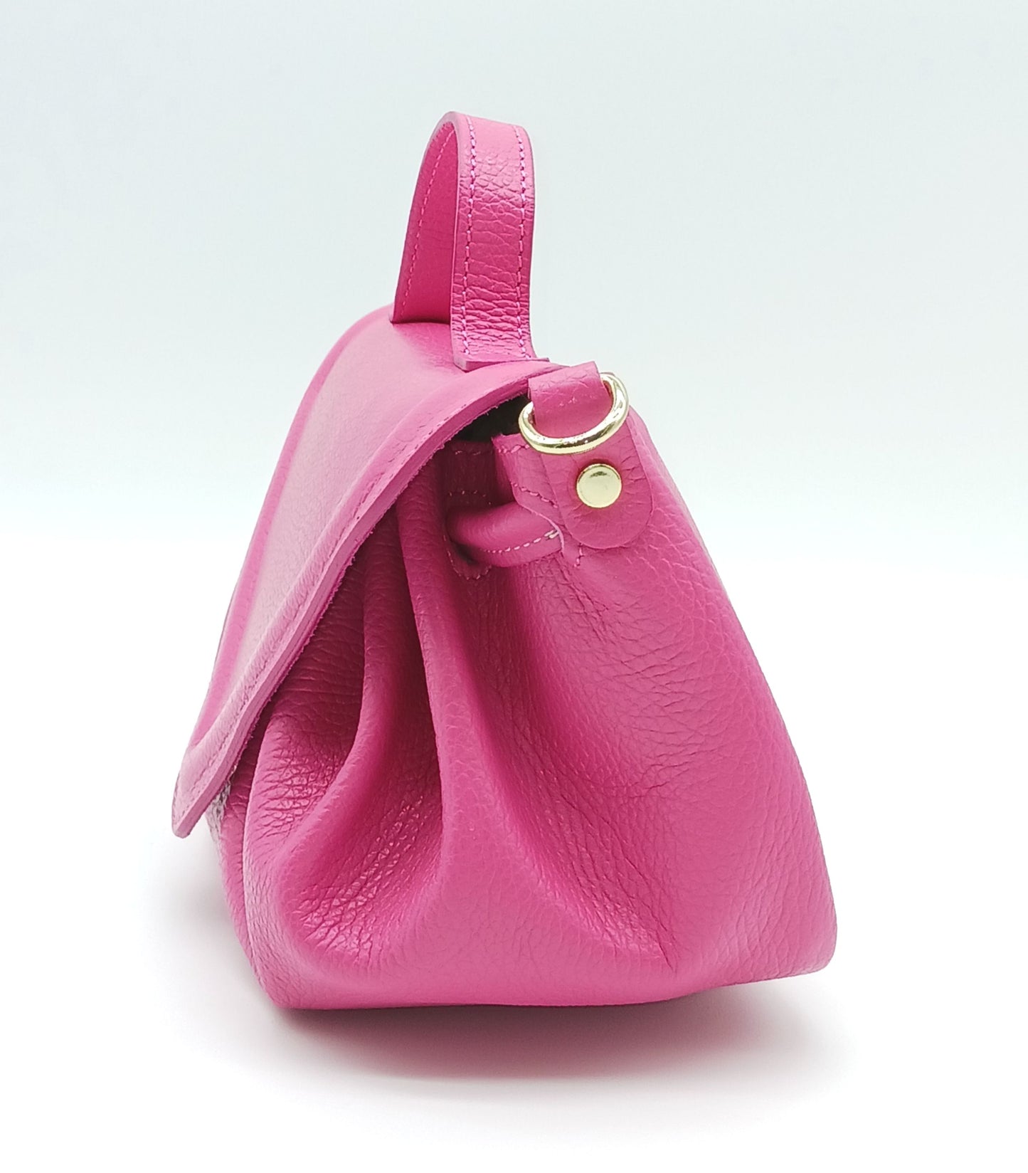 Fuchsia Genuine Pebble Leather Crossbody Handbag – Made In Italy