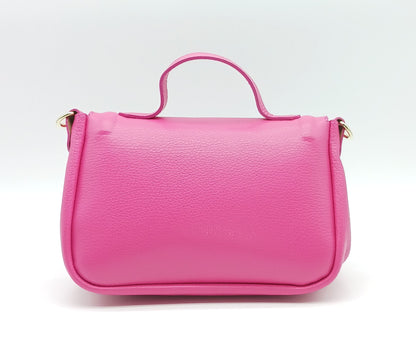 Fuchsia Genuine Pebble Leather Crossbody Handbag – Made In Italy