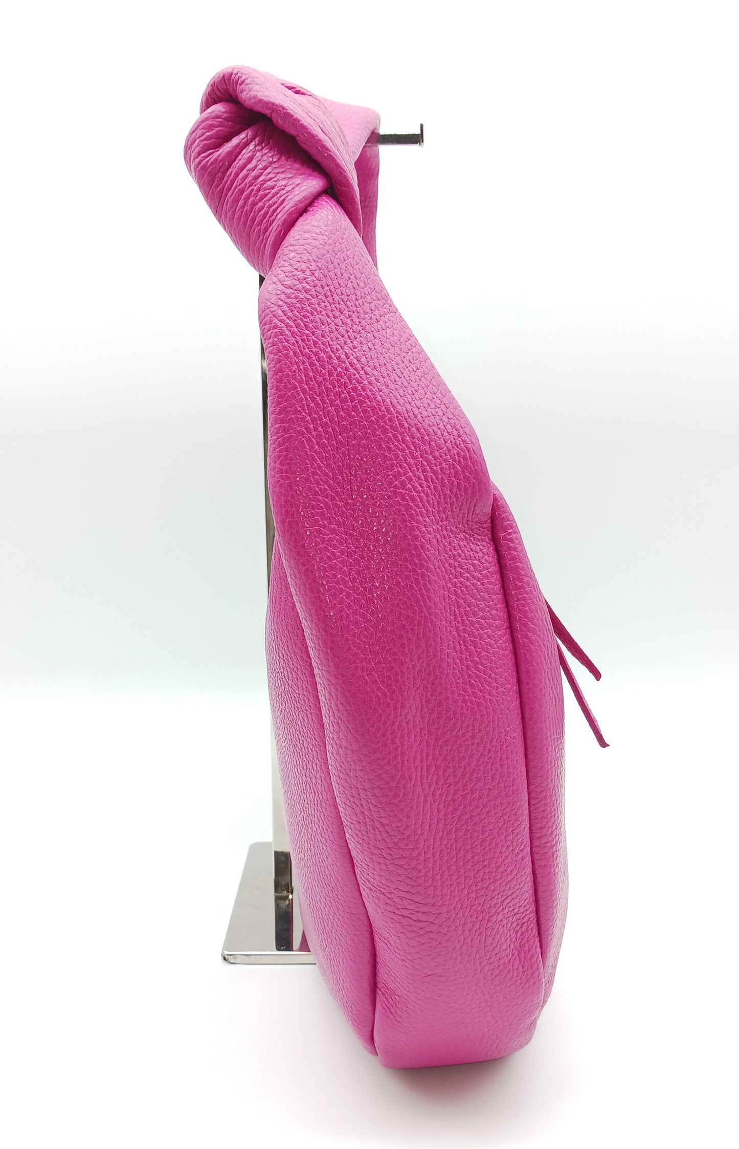 Genuine Pebble Leather Hobo Shoulder Handbag – Made In Italy  - Fuchsia