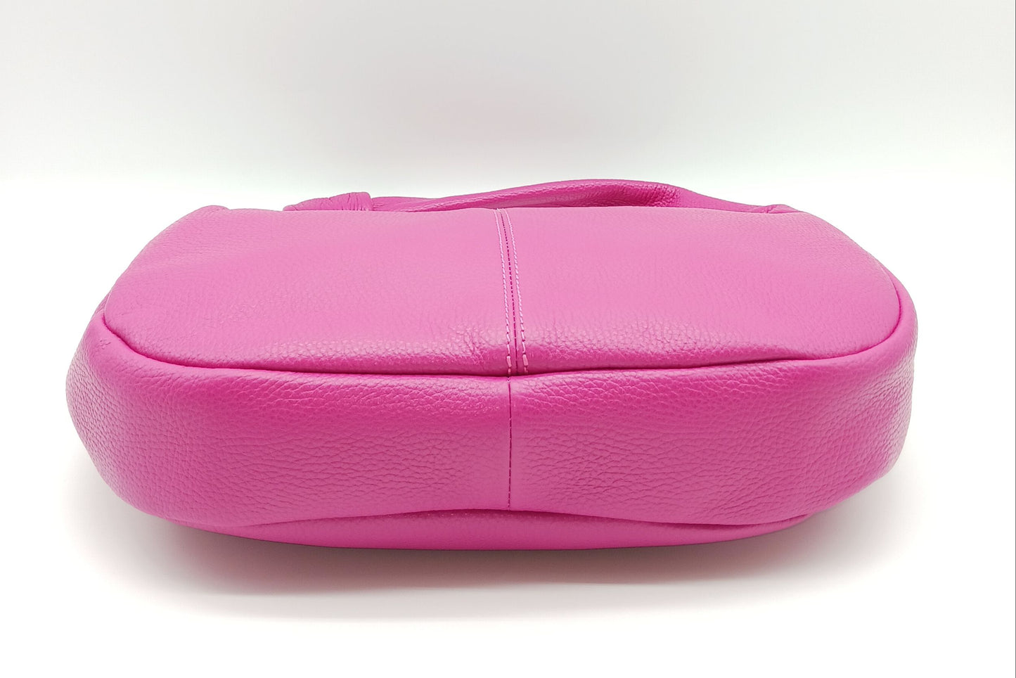 Genuine Pebble Leather Hobo Shoulder Handbag – Made In Italy  - Fuchsia