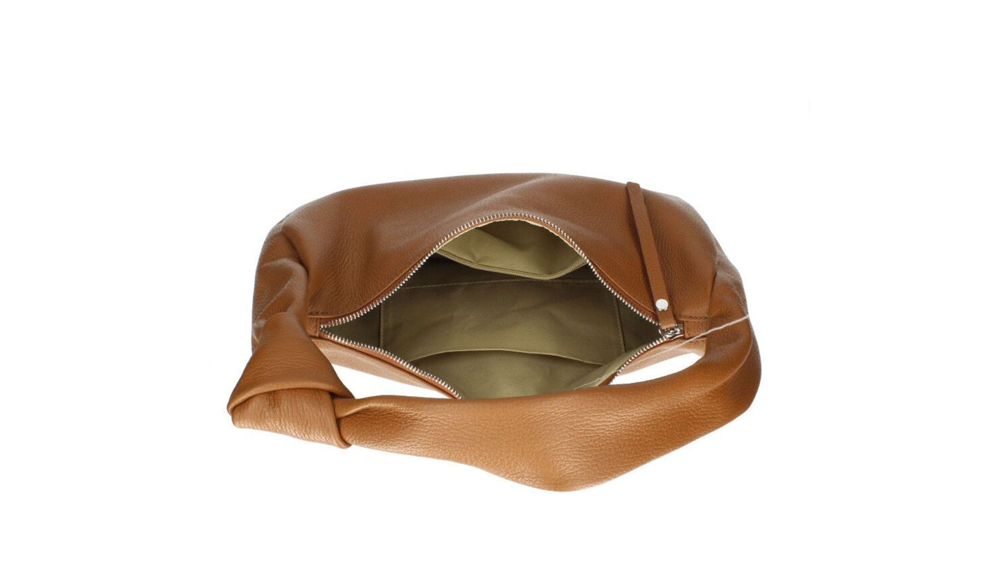 Genuine Pebble Leather Hobo Shoulder Handbag – Made In Italy  - Mustard Yellow