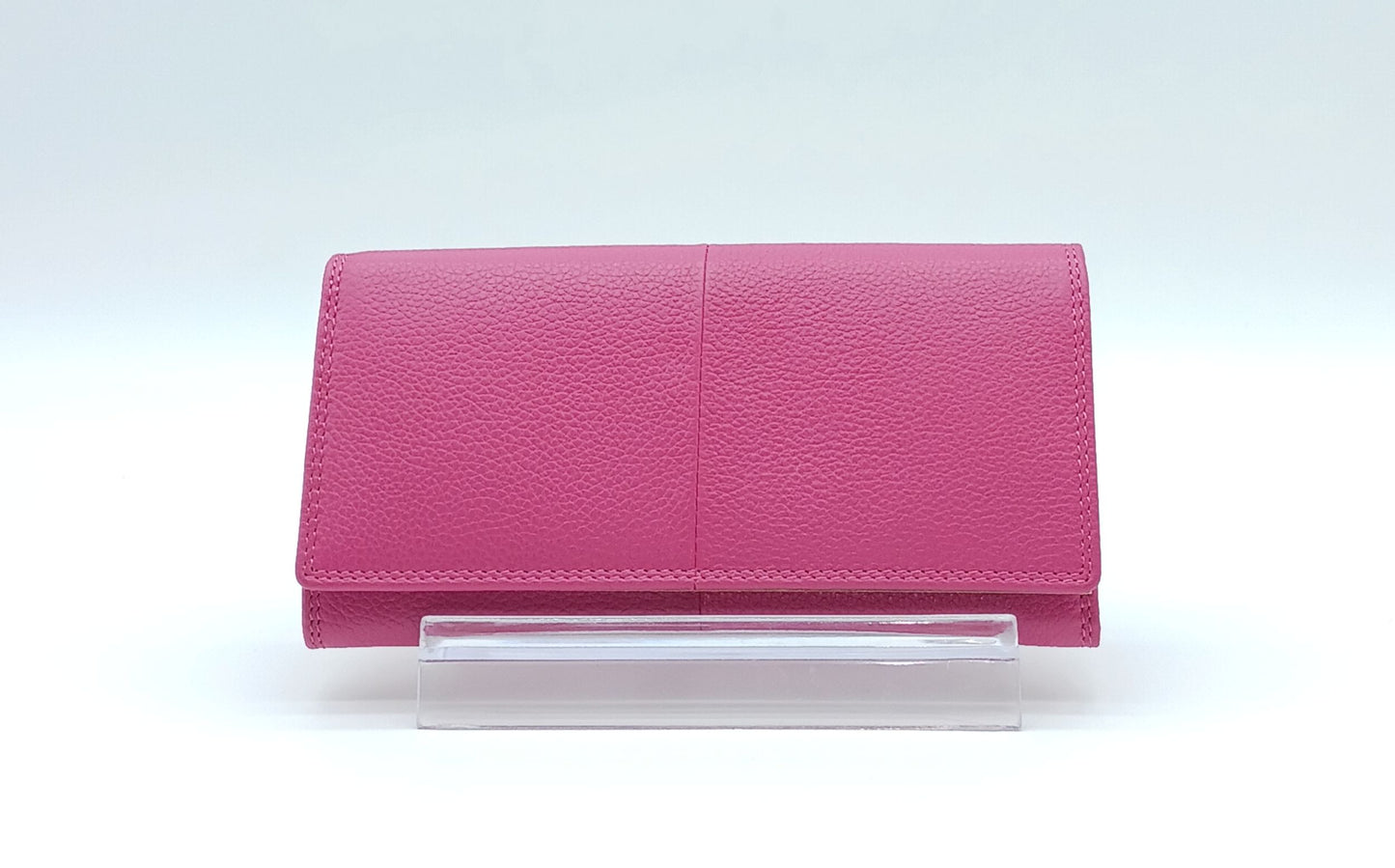 Italian Genuine Pebble Leather Wallet - Fuchsia