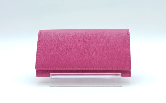 Italian Genuine Pebble Leather Wallet - Fuchsia