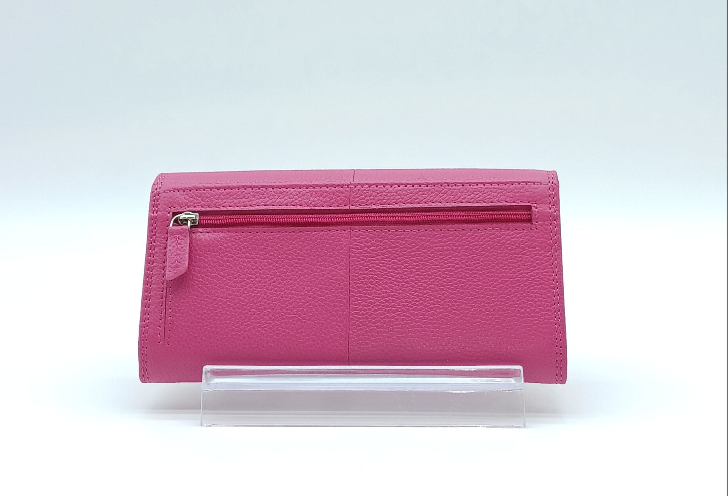 Italian Genuine Pebble Leather Wallet - Fuchsia