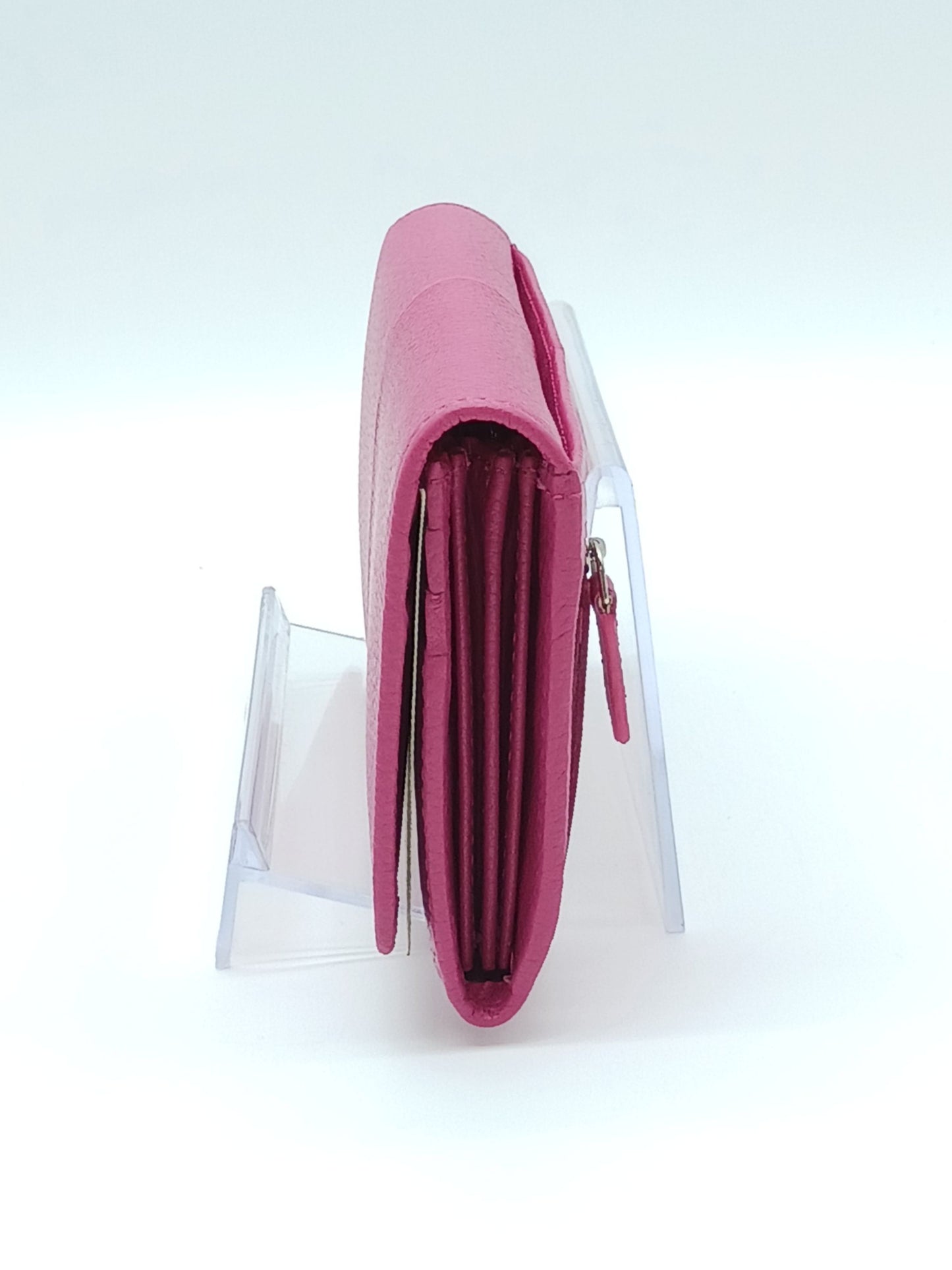 Italian Genuine Pebble Leather Wallet - Fuchsia