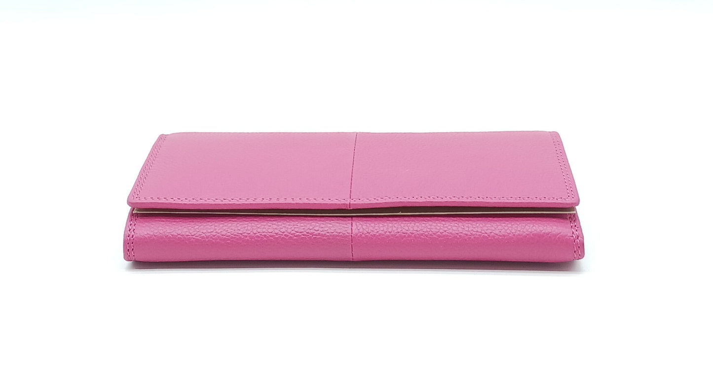 Italian Genuine Pebble Leather Wallet - Fuchsia