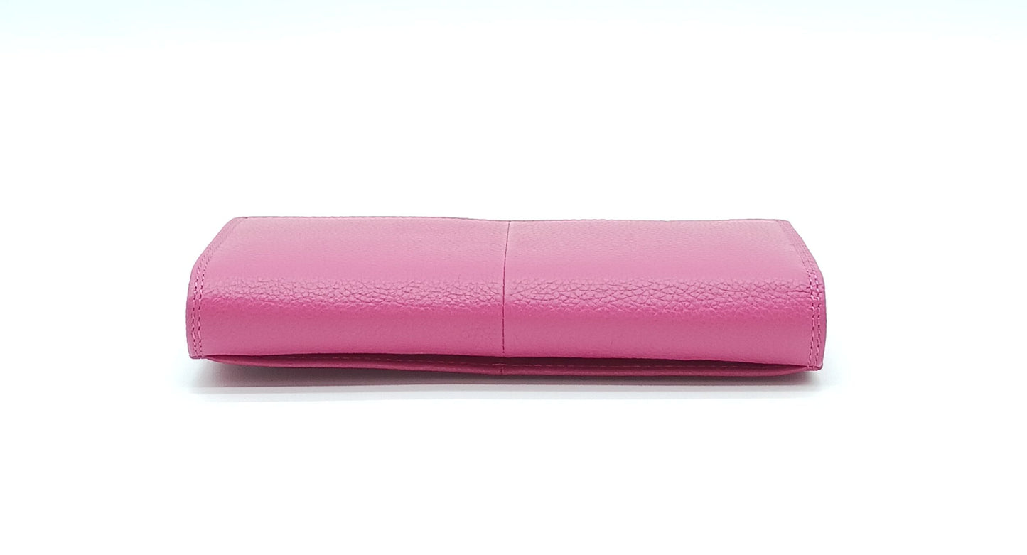 Italian Genuine Pebble Leather Wallet - Fuchsia