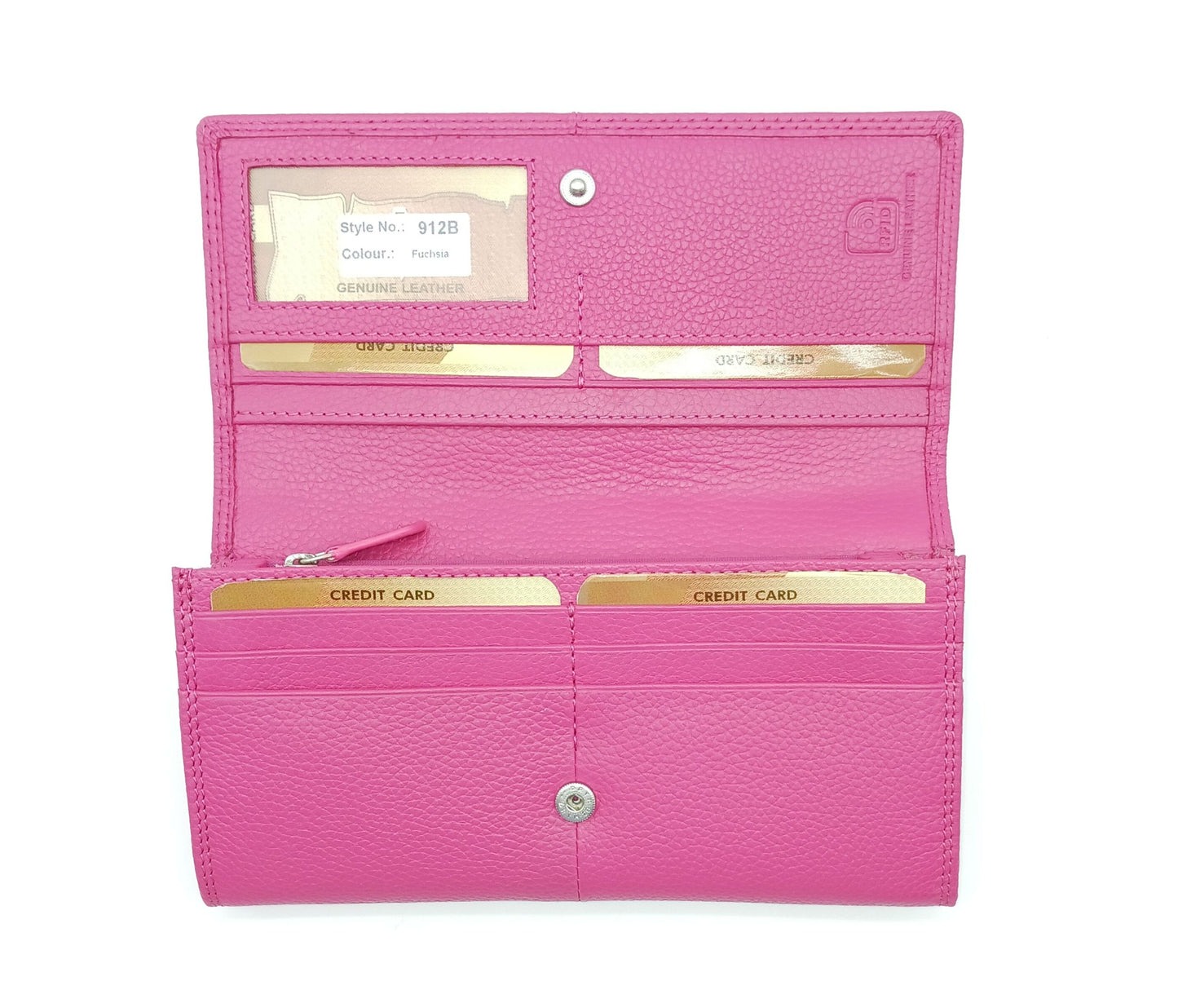 Italian Genuine Pebble Leather Wallet - Fuchsia