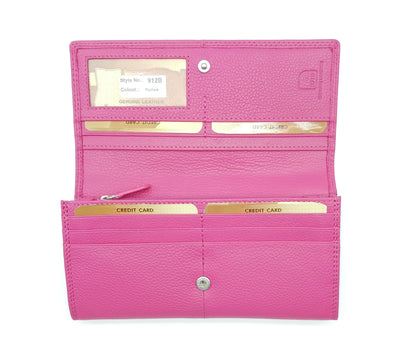 Italian Genuine Pebble Leather Wallet - Fuchsia