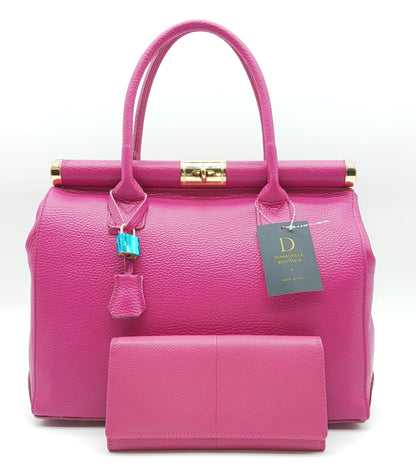 Italian Genuine Pebble Leather Wallet - Fuchsia