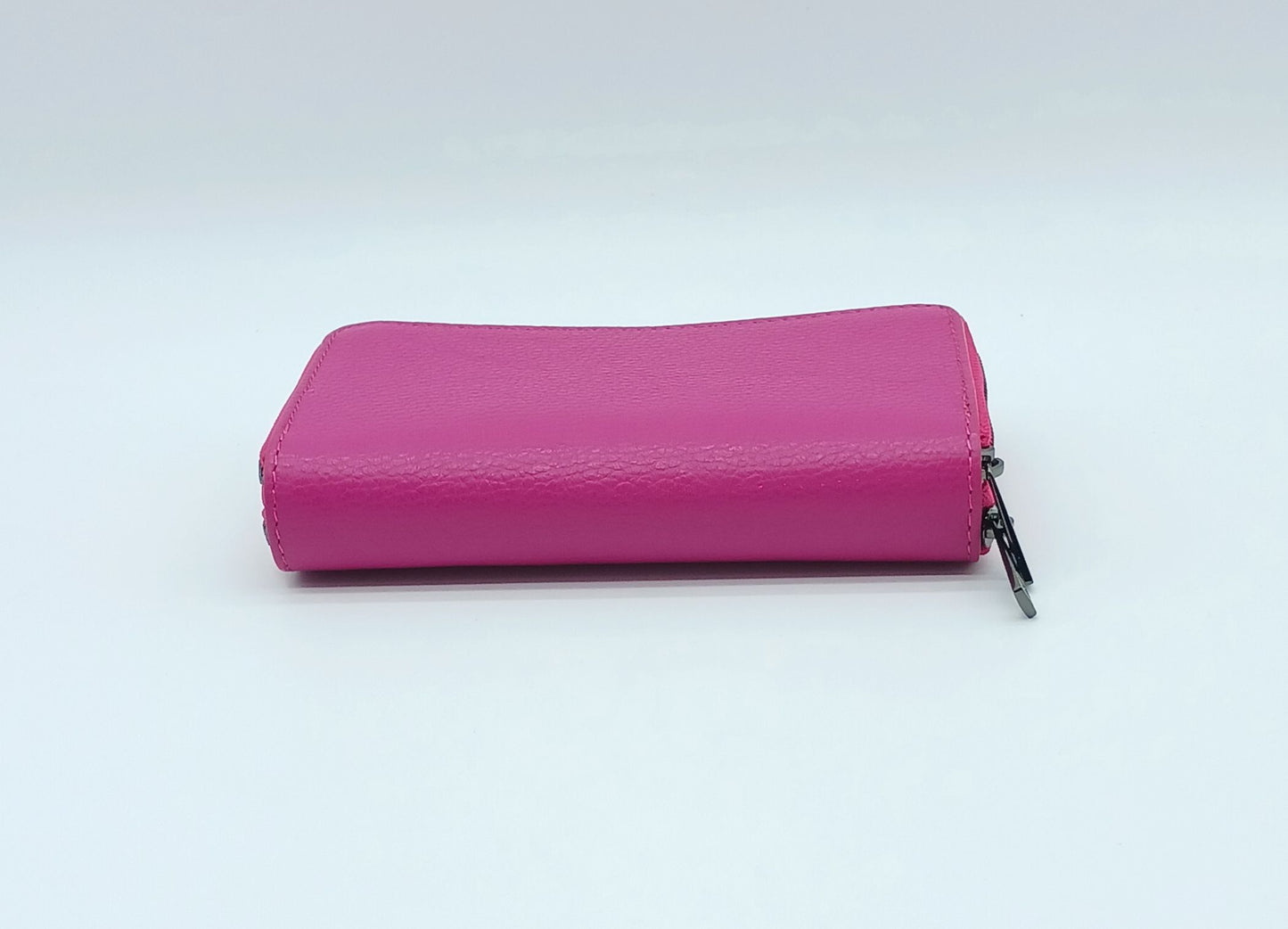 Genuine Pebble Leather Double Zip Wallet – Made In Italy - Fuchsia
