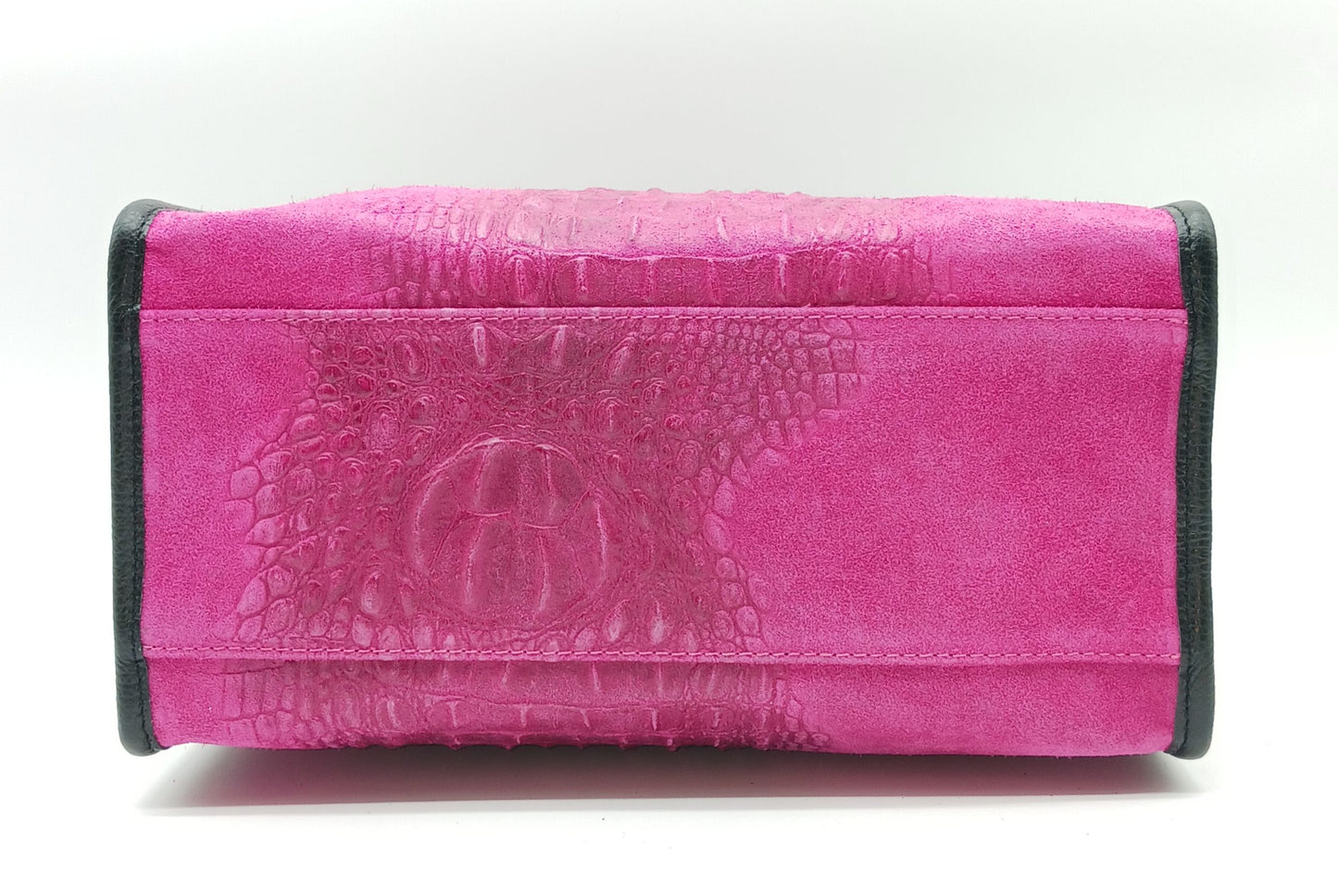 Genuine Suede & Leather Croc Embossed Satchel Handbag - Fuchsia – Made In Italy