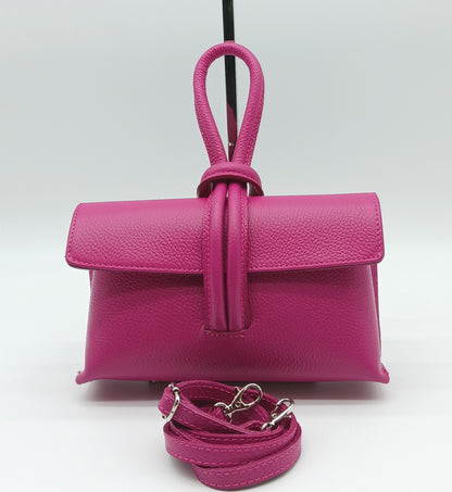 Genuine Pebble Leather Crossbody Handbag - Fuchsia – Made In Italy