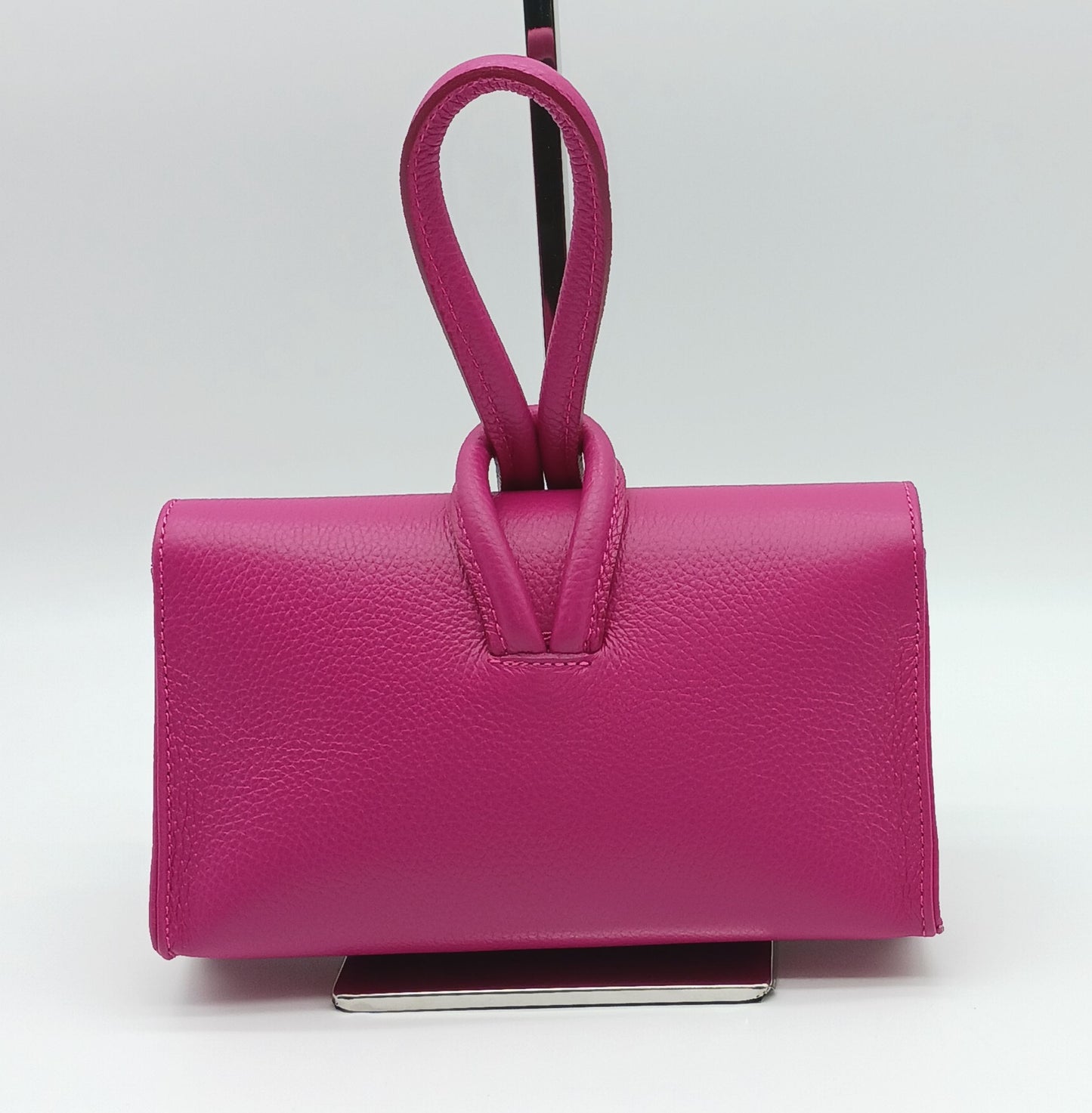 Genuine Pebble Leather Crossbody Handbag - Fuchsia – Made In Italy