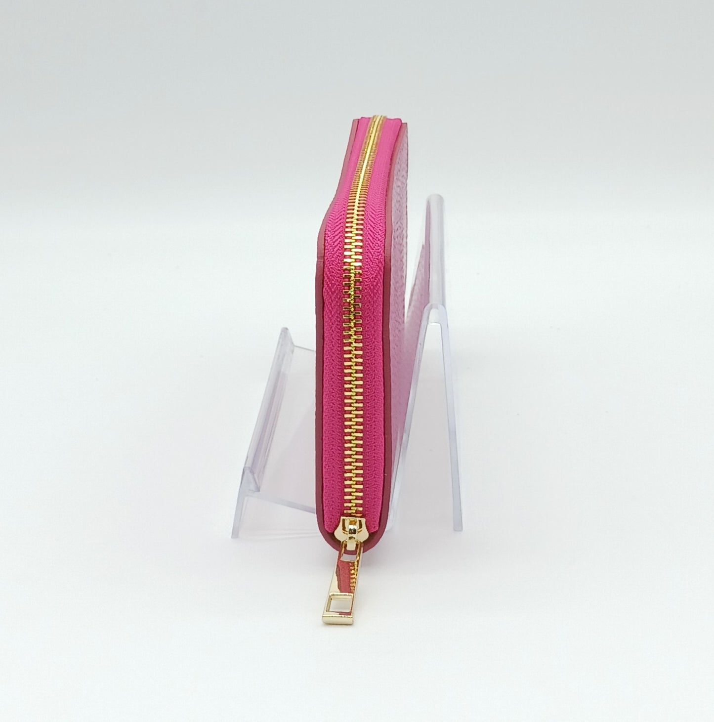 Genuine Pebble Leather Zip Wallet – Made In Italy - Fuchsia