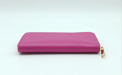 Genuine Pebble Leather Zip Wallet – Made In Italy - Fuchsia