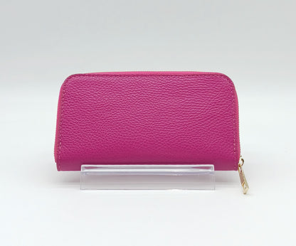 Genuine Pebble Leather Zip Wallet – Made In Italy - Fuchsia