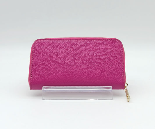 Genuine Pebble Leather Zip Wallet – Made In Italy - Fuchsia