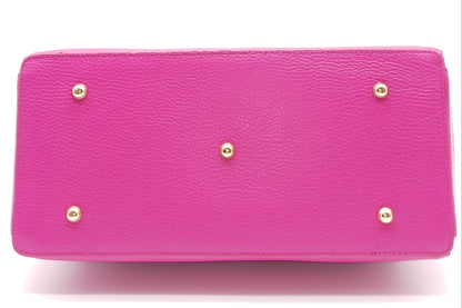 Lock & Key Genuine Pebble Leather Handbag Satchel - Fuchsia – Made In Italy