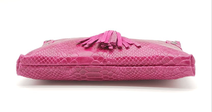 Snake Embossed Genuine Leather Crossbody Handbag - Fuchsia – Made In Italy