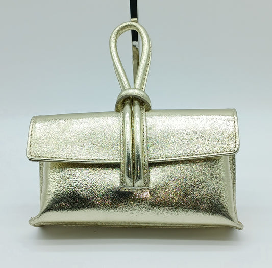 Genuine Pebble Leather Crossbody Handbag - Metallic Gold – Made In Italy - DumasvilleBoutique