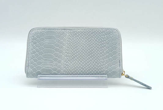 Genuine Snake Embossed Leather Zip Wallet – Made In Italy - Gray