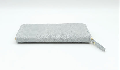 Genuine Snake Embossed Leather Zip Wallet – Made In Italy - Gray