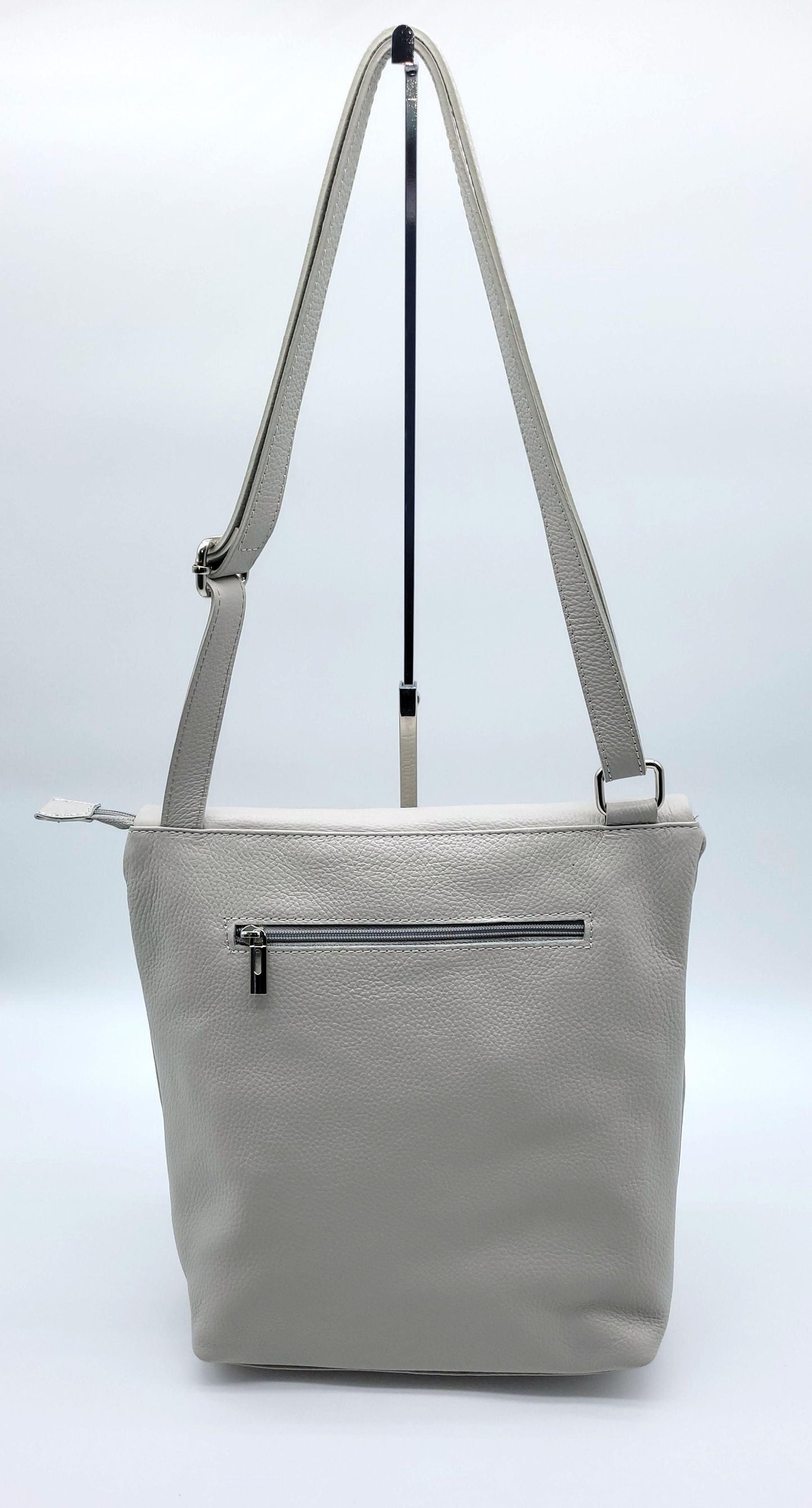 Genuine Pebble Leather Shoulder Crossbody Handbag - Pearl Gray – Made In Italy - DumasvilleBoutique