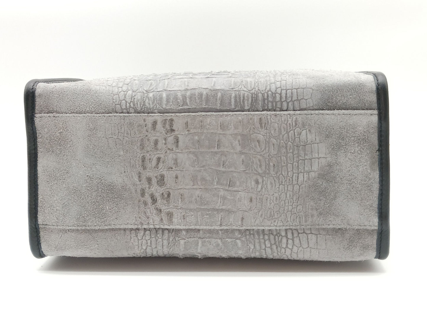 Genuine Suede & Leather Croc Embossed Satchel Handbag - Gray – Made In Italy