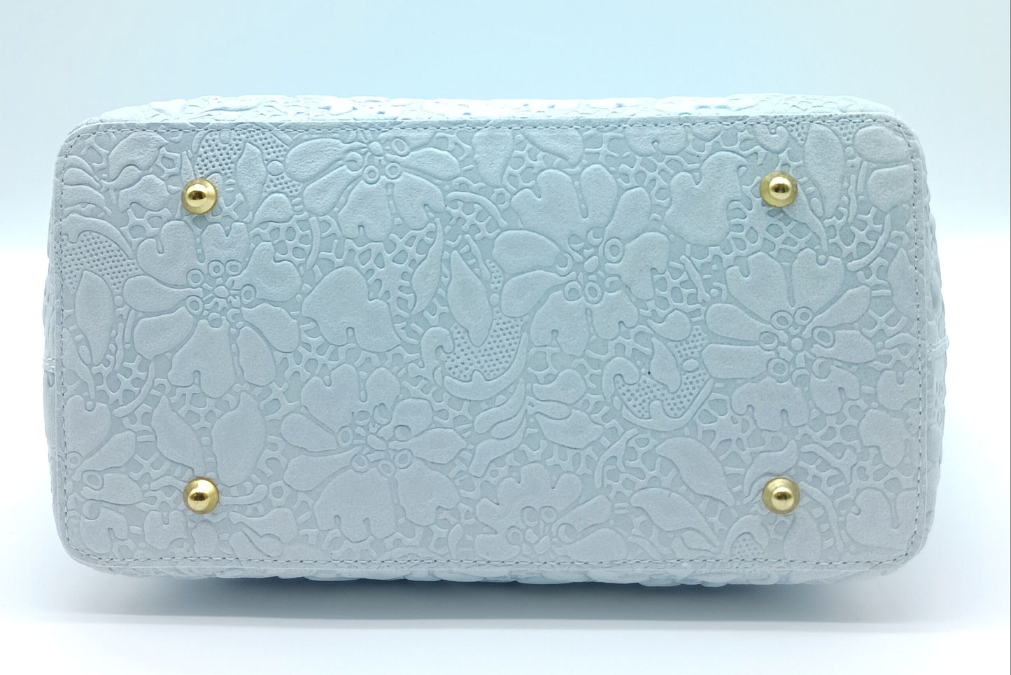Light Gray Genuine Leather Floral Embossed Handbag Satchel – Made In Italy
