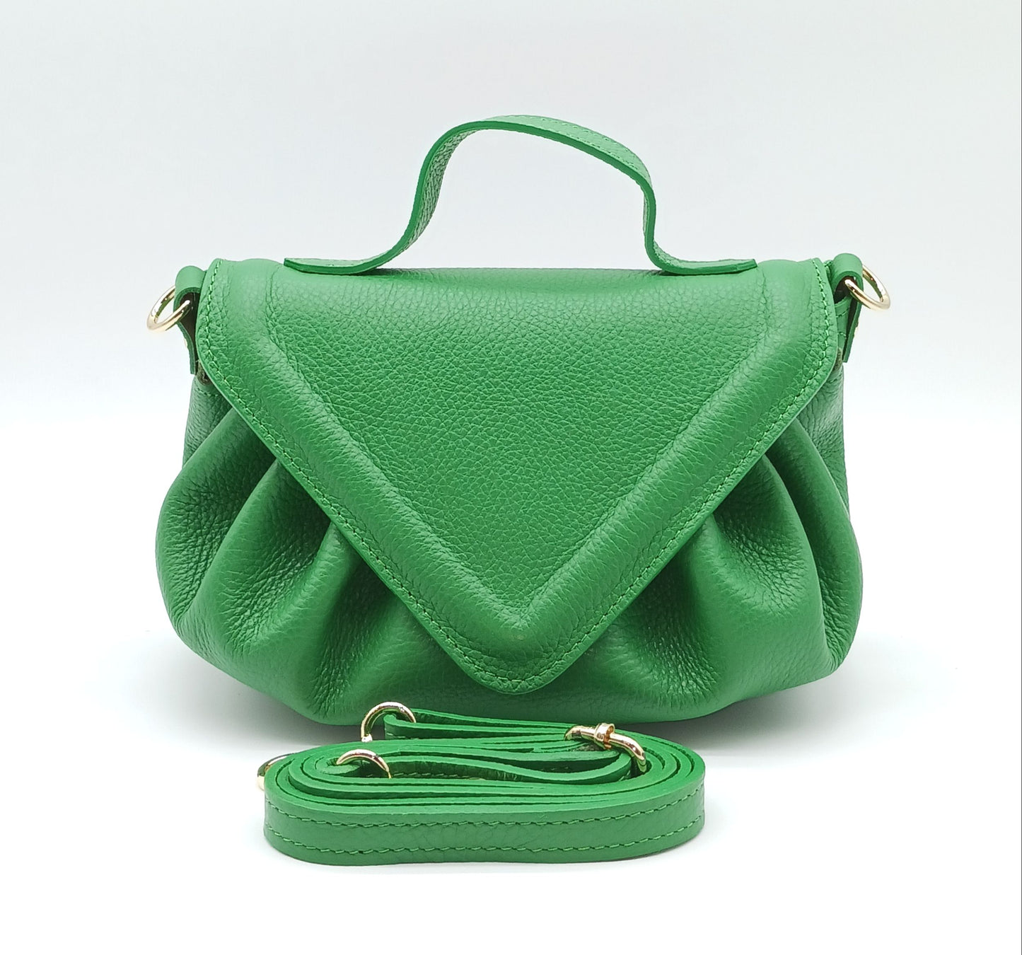 Green Genuine Pebble Leather Crossbody Handbag – Made In Italy