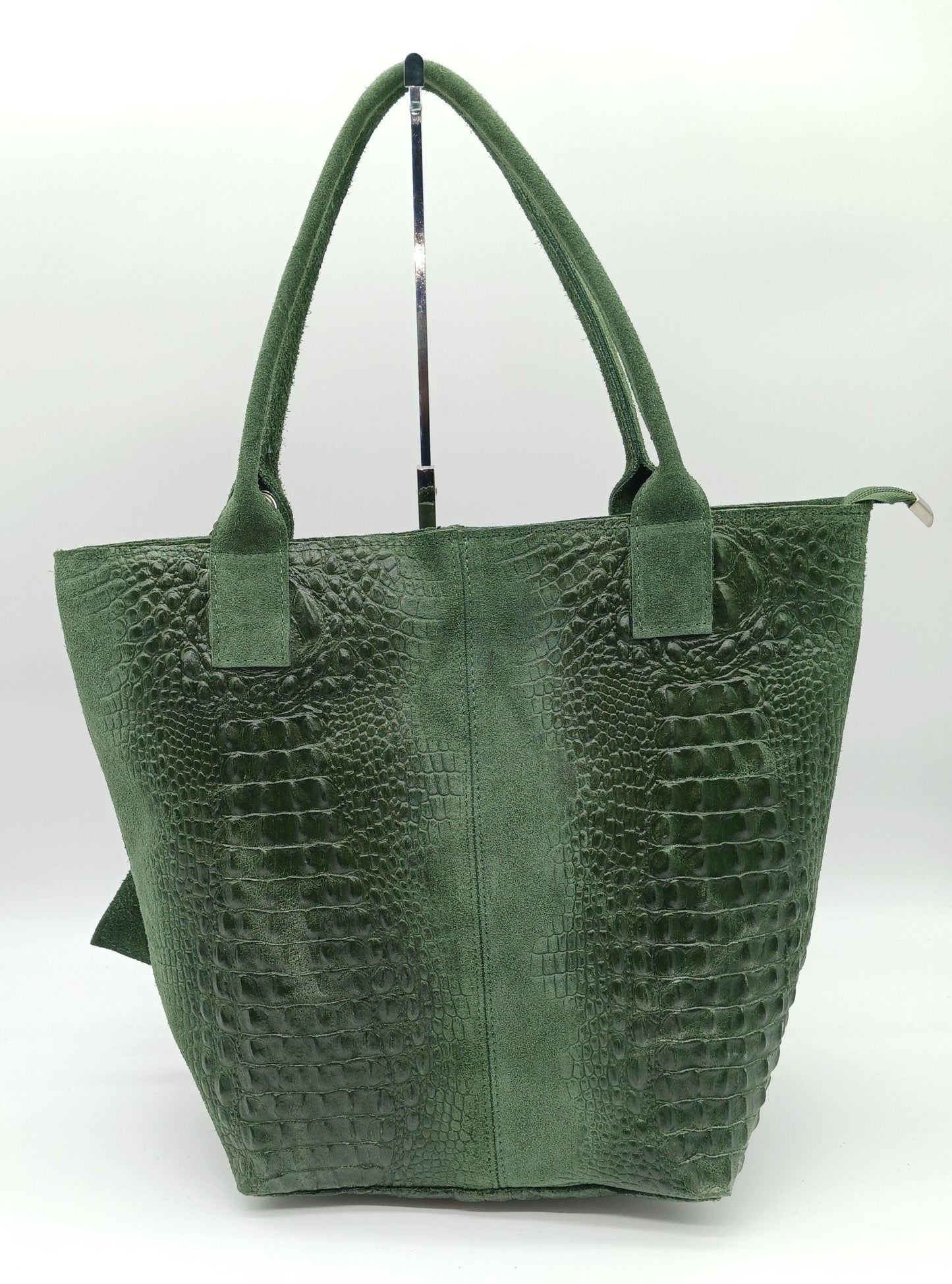 Genuine Leather & Suede Croc Embossed XL Shoulder Bag Tote - Green – Made In Italy - DumasvilleBoutique