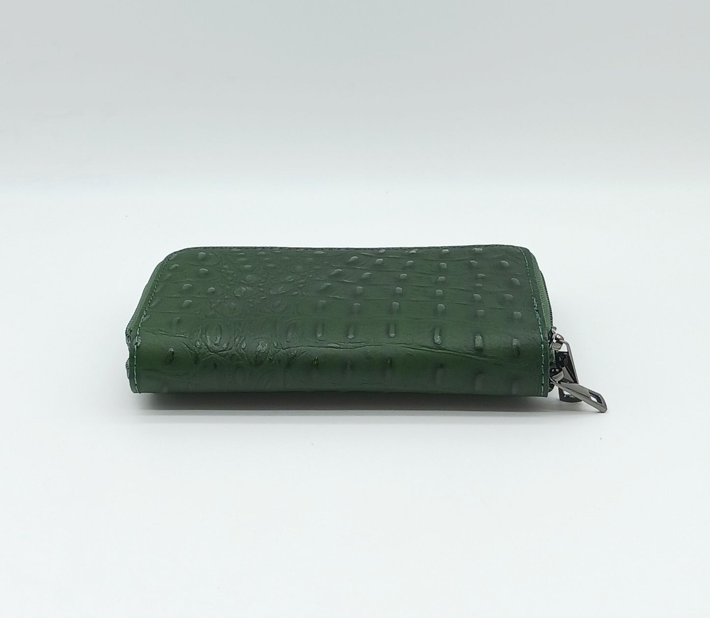 Genuine Croc Embossed Leather Double Zip Wallet – Made In Italy - Bottle Green