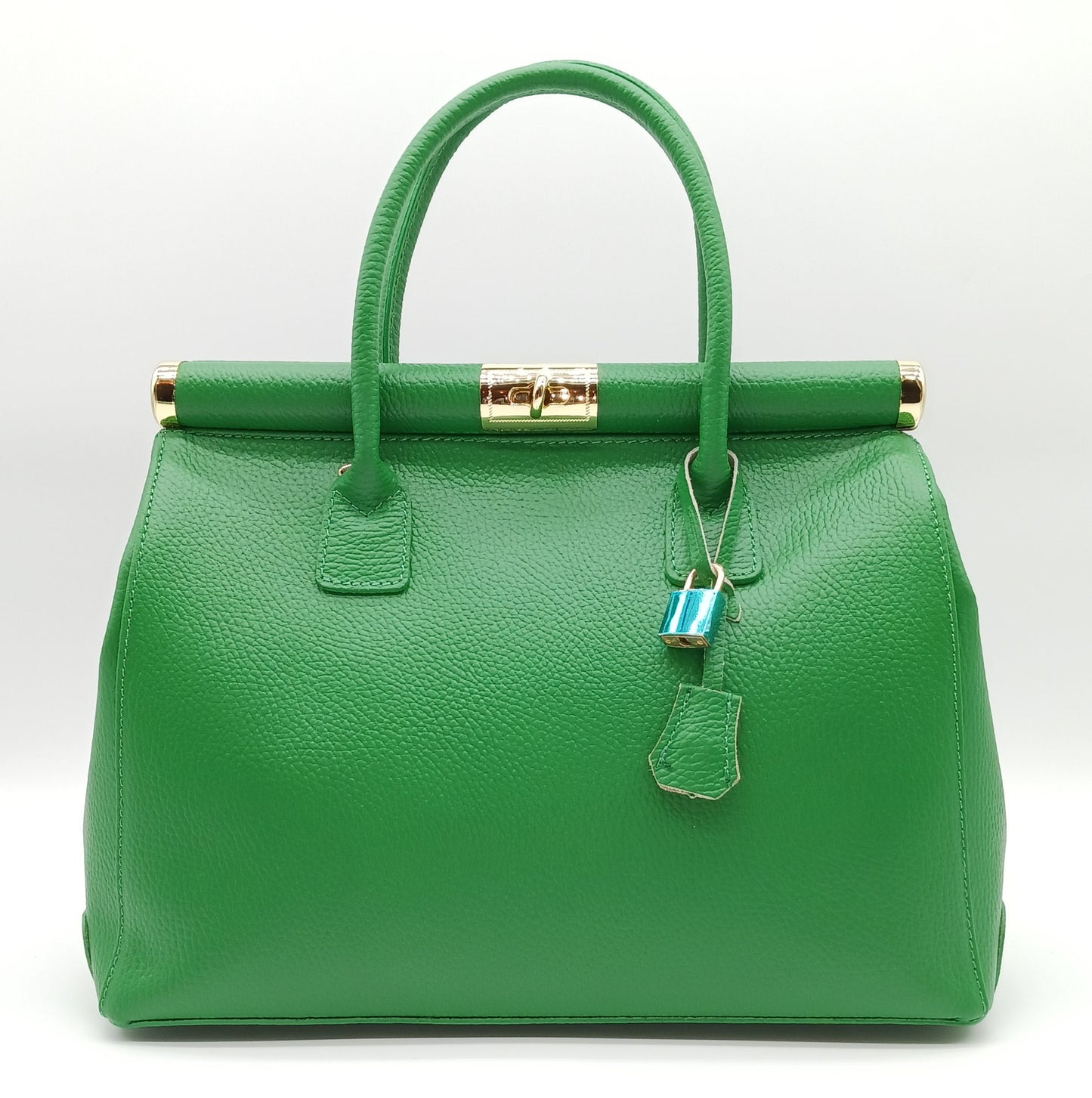 Lock & Key Genuine Pebble Leather Handbag Satchel - Green – Made In Italy