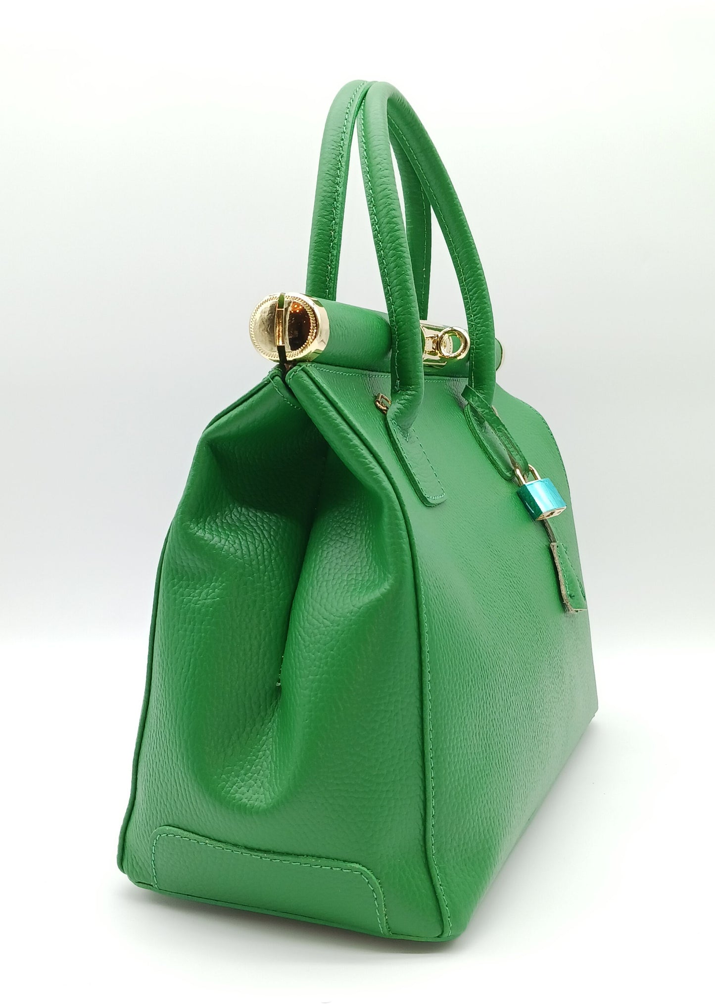 Lock & Key Genuine Pebble Leather Handbag Satchel - Green – Made In Italy