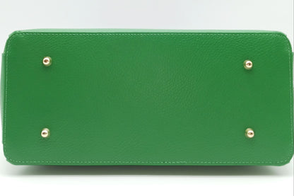 Lock & Key Genuine Pebble Leather Handbag Satchel - Green – Made In Italy