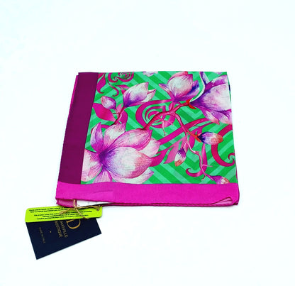 Italian Silk Handkerchief/Neckerchief Floral Square Scarf 17x17 – Made In Italy - Green, Pink, Purple