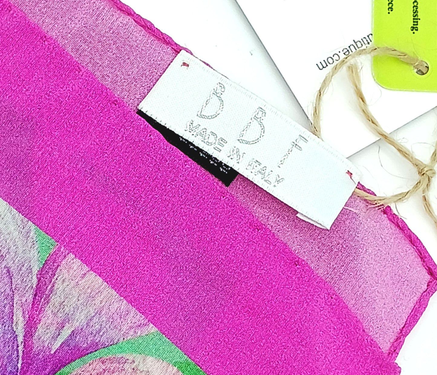 Italian Silk Handkerchief/Neckerchief Floral Square Scarf 17x17 – Made In Italy - Green, Pink, Purple