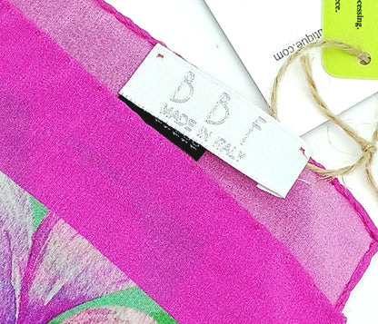 Italian Silk Handkerchief/Neckerchief Floral Square Scarf 17x17 – Made In Italy - Green, Pink, Purple